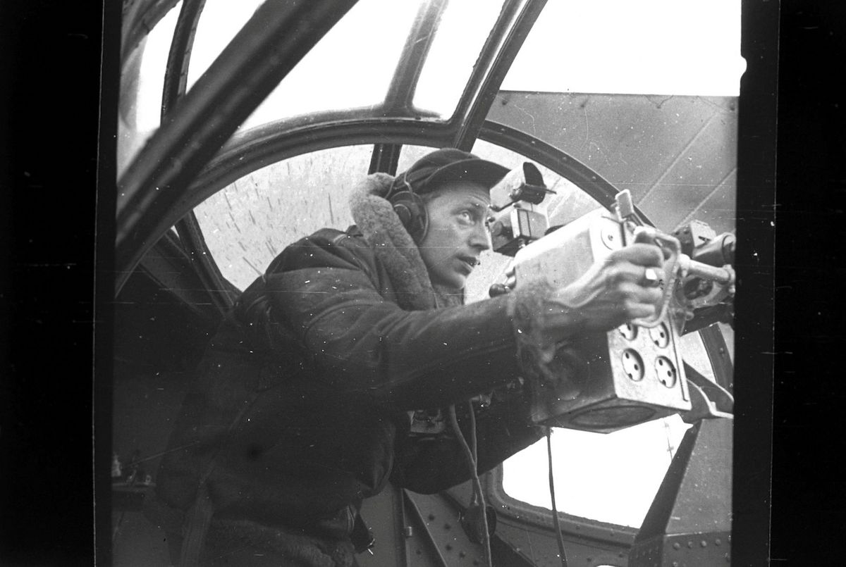 Sgt Esben Aakjær (1911-58) at the ‘blister’ gun in the Catalina (Museum of Danish Resistance)