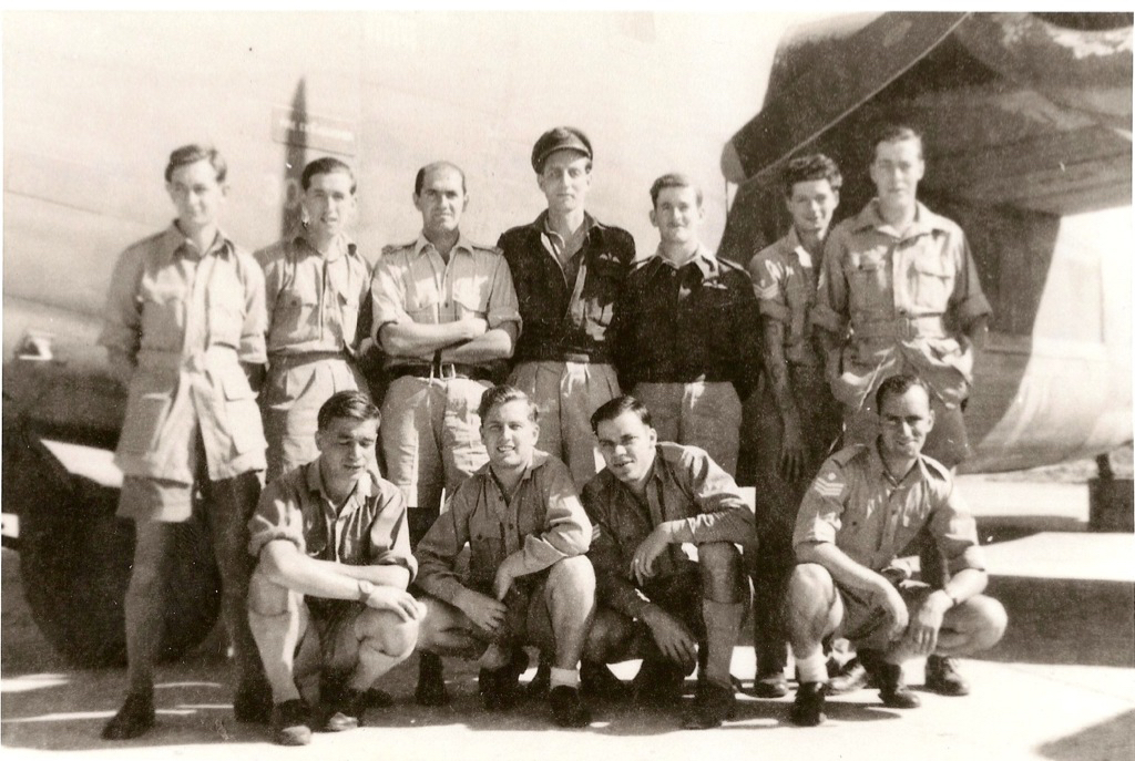 Bruun as part of the Stringer-Jones’ crew. The crew varied from operation to operation. This photo may have been captured in relation to the attack on Victoria Lake in Rangoon on 9 March 1945 as this matches the crew members in the photo. In that case the aircraft is Liberator B VI ‘V’ KH161. The crew members are (standing from left) W/O Ray Powers (navigator), Sgt. G.W. Russell (upper A/G), Bruun, Fg Off. W Stringer-Jones (pilot), FS J Stewart (2nd pilot), Sgt. J Blenkey (W/Op), FS J Bexson (beam A/G), and (in the front from left) FS K.H.E James (front A/G), Sgt. L W Offord (F/Eng), FS P. A. Brine (ball A/G) and Sgt. H. M. Harpin (rear A/G). (Danish Aviation Historical Society)