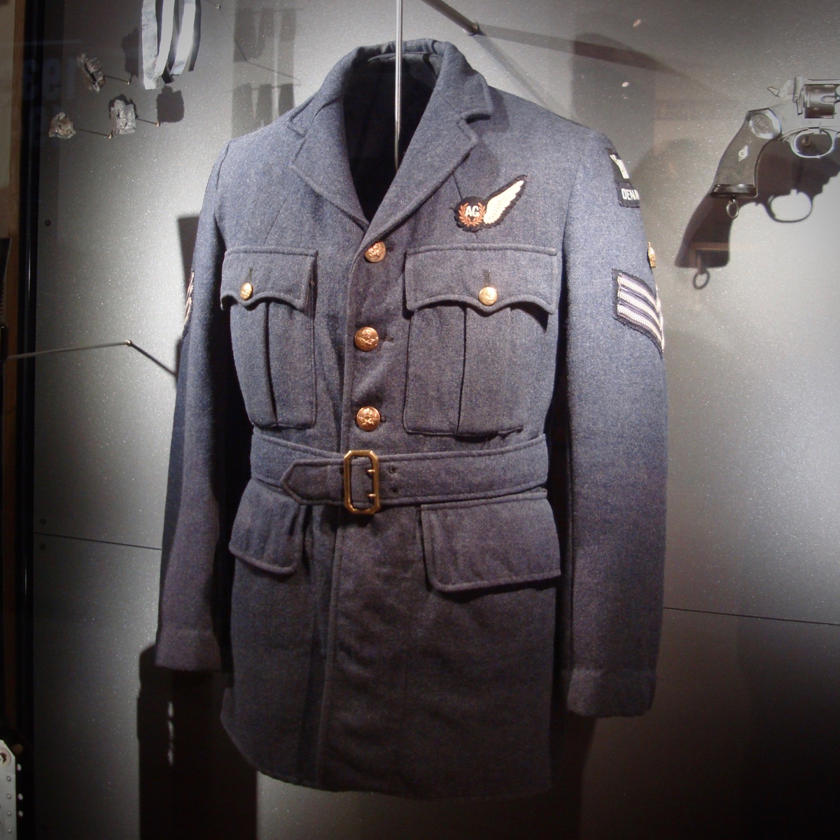 Shoulder title “DENMARK” on the uniform of FS V. M. Mortensen. The uniform is on display in the Royal Danish Arsenal Museum in Copenhagen. © Mikkel Plannthin