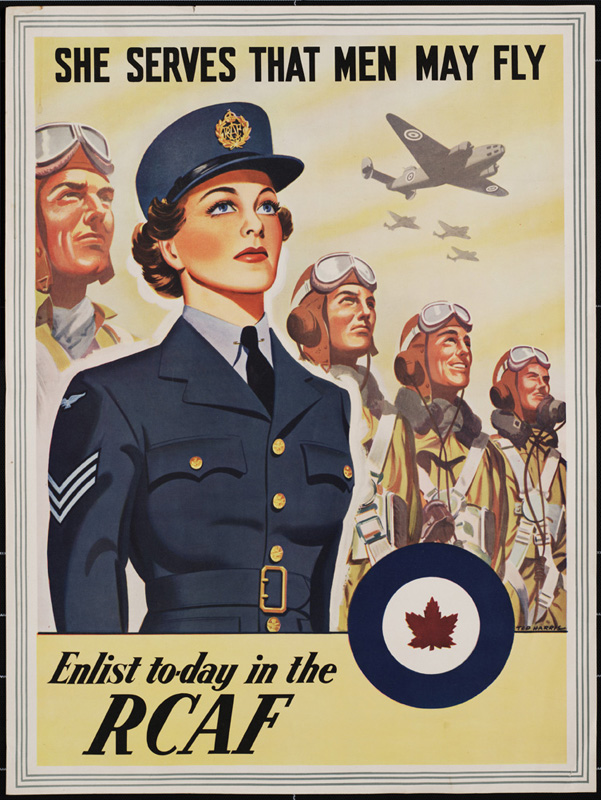 Royal Canadian Air Force Women's Division (WD) recruiting poster. 'She serves that men may fly: Enlist today in the R.C.A.F.'. This was the call, that Schalburg answered when she volunteered in 1941 (McGill University Library, Rare Books and Special Collections, Canadian War Poster Collection, Reference no. WP2.R28.F5).