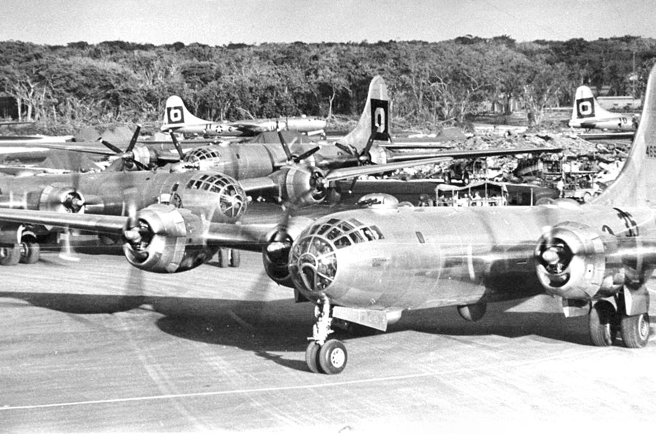 Boing B-29 Superfortresses of the 29th Bombardment Group at North Field, Guam in 1945. The aircraft are identified by the white 'O' in a black square. The aircraft is not known to be related to SSgt Matthiasen.