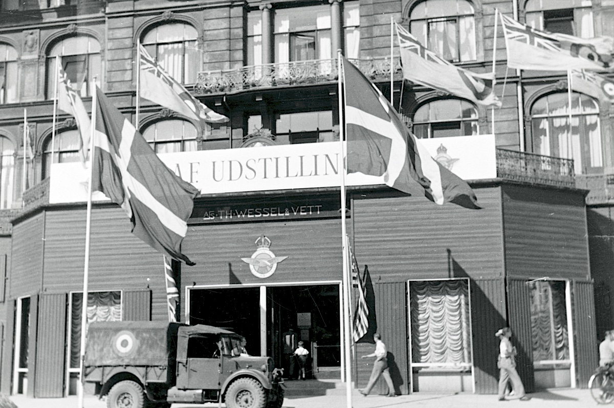 The main entrance of the RAF exhibition in <i>Magasin du Nord</i> on in central Copenhagen (Museum of Danish Resistance)